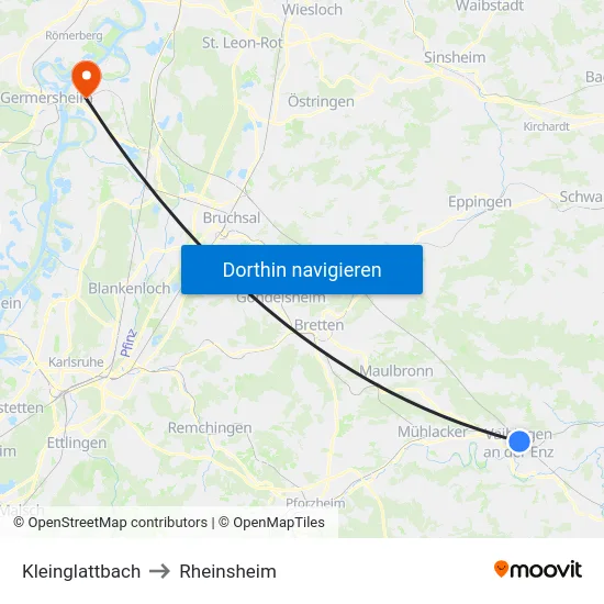 Kleinglattbach to Rheinsheim map