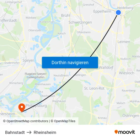 Bahnstadt to Rheinsheim map