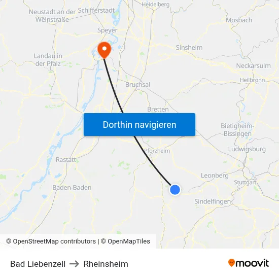Bad Liebenzell to Rheinsheim map