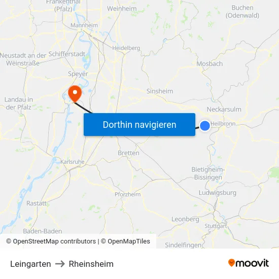 Leingarten to Rheinsheim map