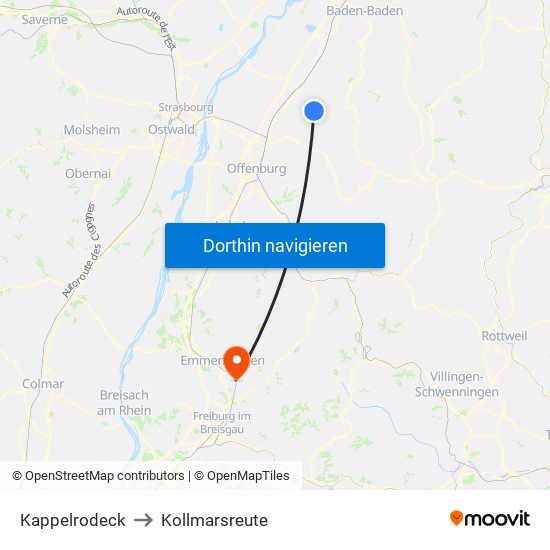Kappelrodeck to Kollmarsreute map