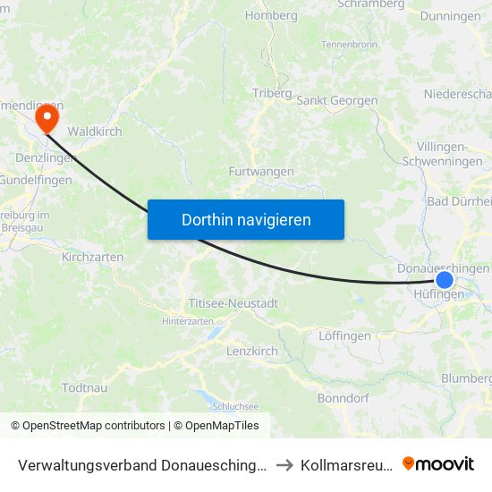 Verwaltungsverband Donaueschingen to Kollmarsreute map