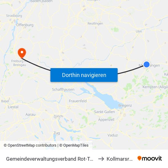 Gemeindeverwaltungsverband Rot-Tannheim to Kollmarsreute map