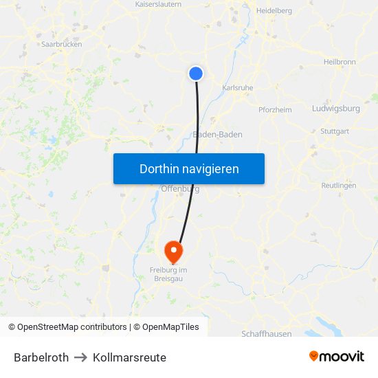 Barbelroth to Kollmarsreute map