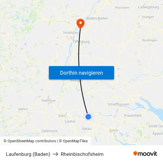 Laufenburg (Baden) to Rheinbischofsheim map