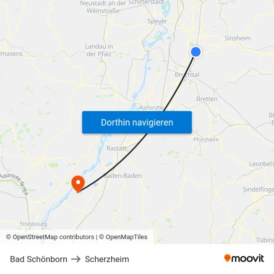 Bad Schönborn to Scherzheim map