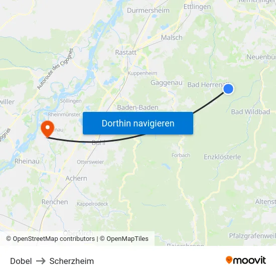 Dobel to Scherzheim map