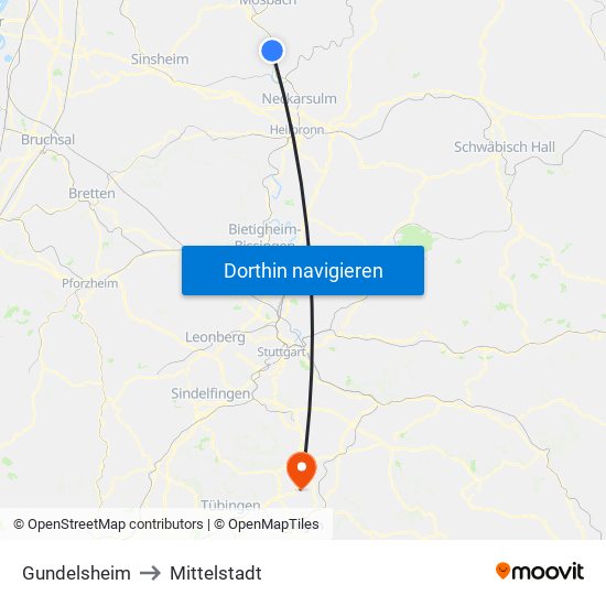 Gundelsheim to Mittelstadt map