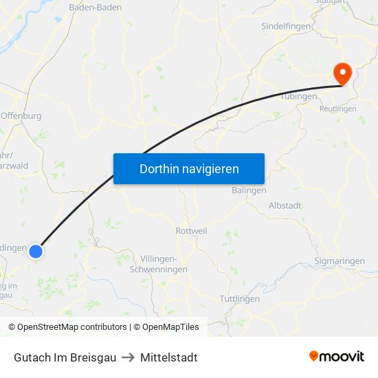 Gutach Im Breisgau to Mittelstadt map