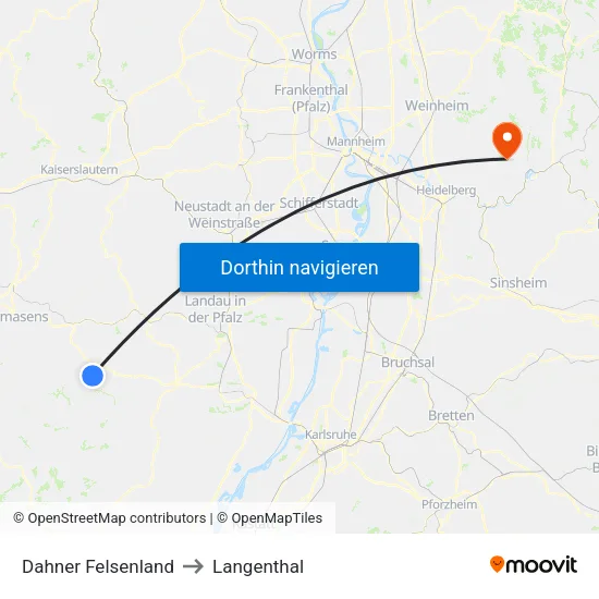 Dahner Felsenland to Langenthal map