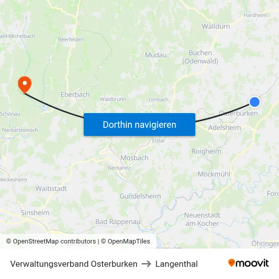 Verwaltungsverband Osterburken to Langenthal map