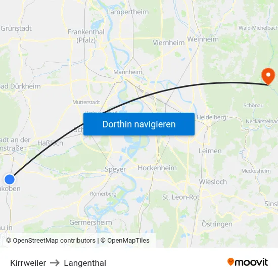Kirrweiler to Langenthal map