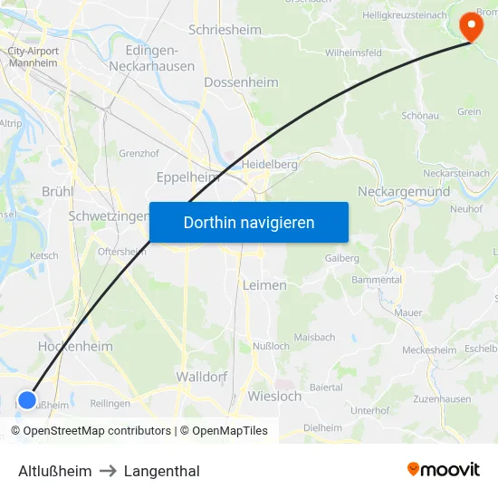 Altlußheim to Langenthal map