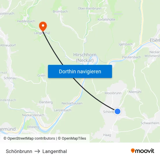 Schönbrunn to Langenthal map