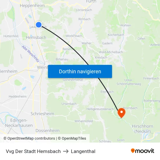 Vvg Der Stadt Hemsbach to Langenthal map
