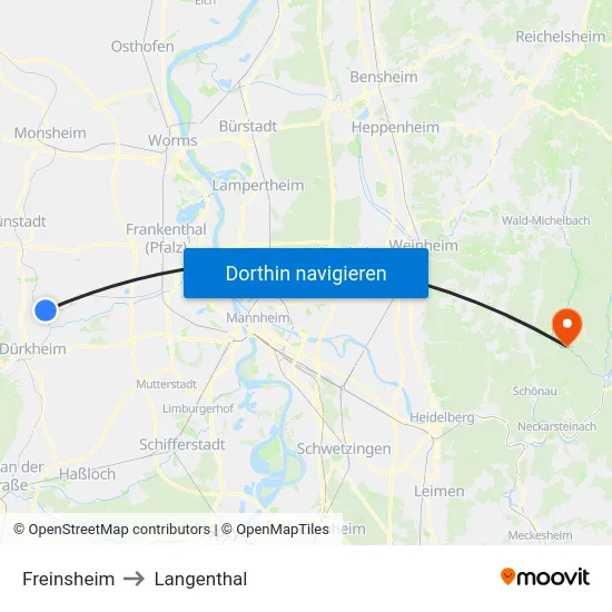 Freinsheim to Langenthal map