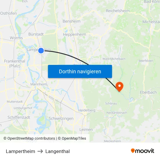 Lampertheim to Langenthal map