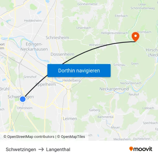 Schwetzingen to Langenthal map