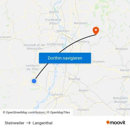 Steinweiler to Langenthal map