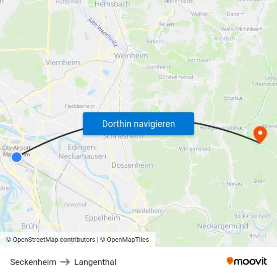 Seckenheim to Langenthal map