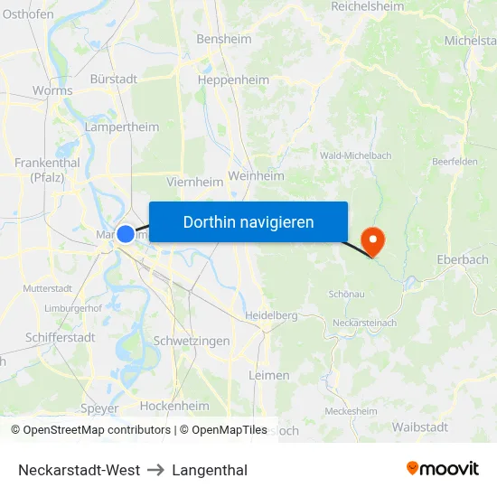 Neckarstadt-West to Langenthal map