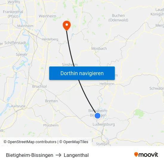Bietigheim-Bissingen to Langenthal map