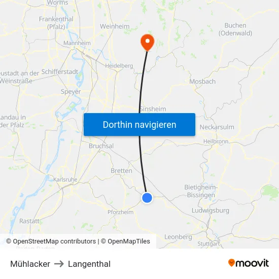 Mühlacker to Langenthal map