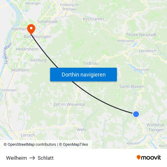 Weilheim to Schlatt map