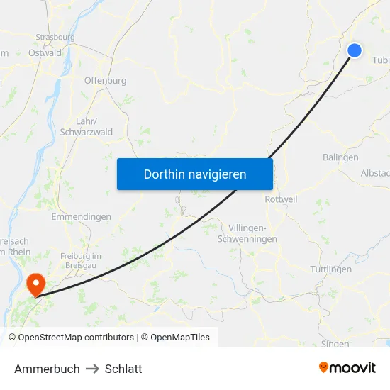 Ammerbuch to Schlatt map