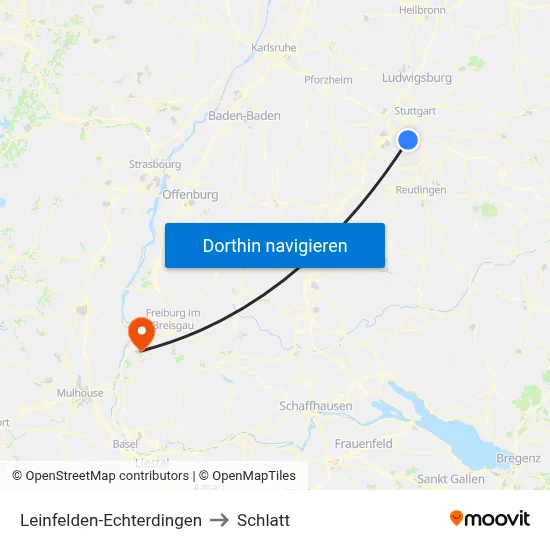 Leinfelden-Echterdingen to Schlatt map