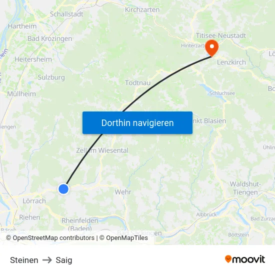 Steinen to Saig map