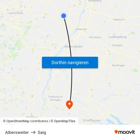Albersweiler to Saig map