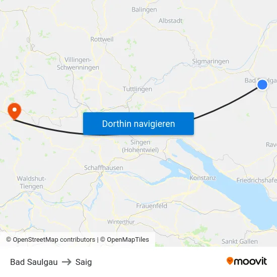 Bad Saulgau to Saig map