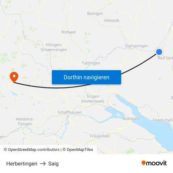 Herbertingen to Saig map