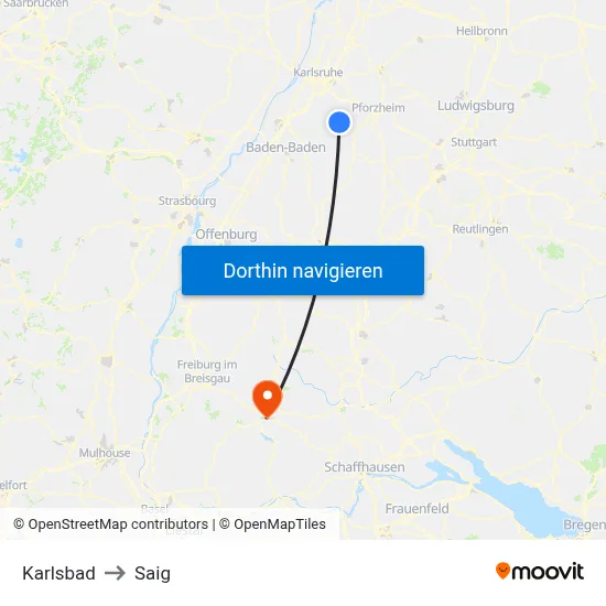 Karlsbad to Saig map