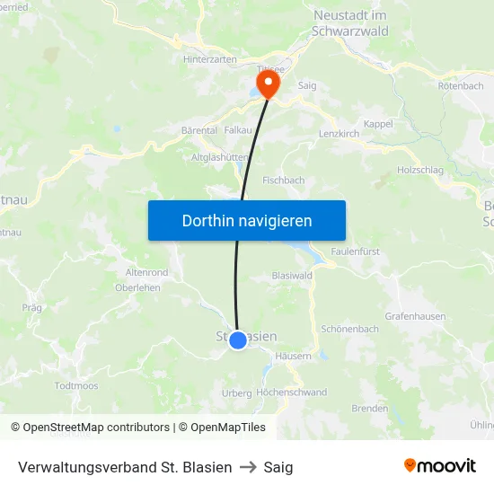 Verwaltungsverband St. Blasien to Saig map