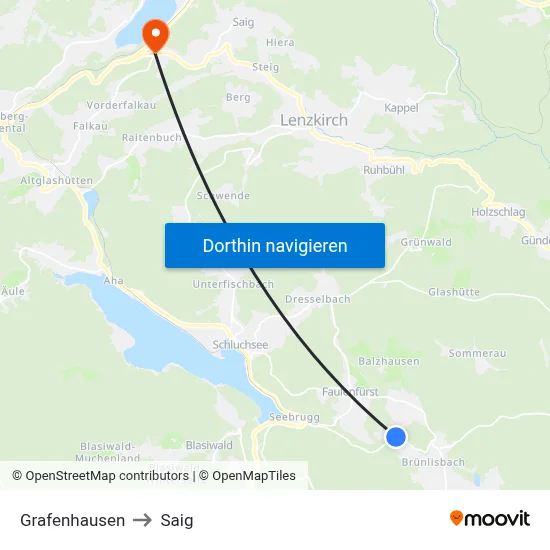 Grafenhausen to Saig map