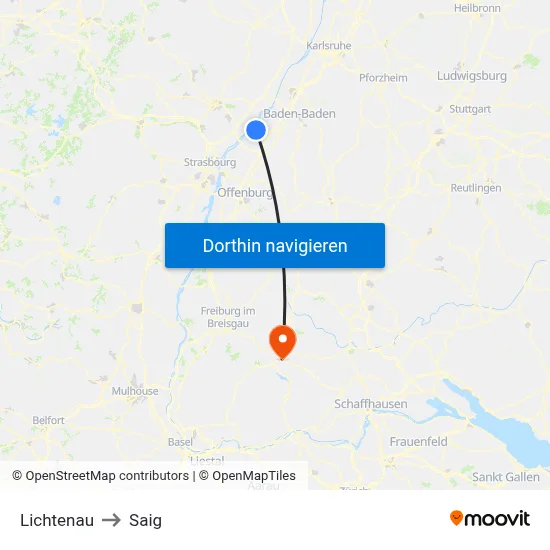 Lichtenau to Saig map