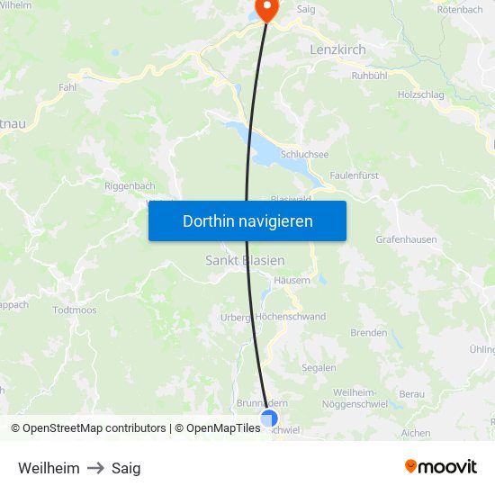 Weilheim to Saig map