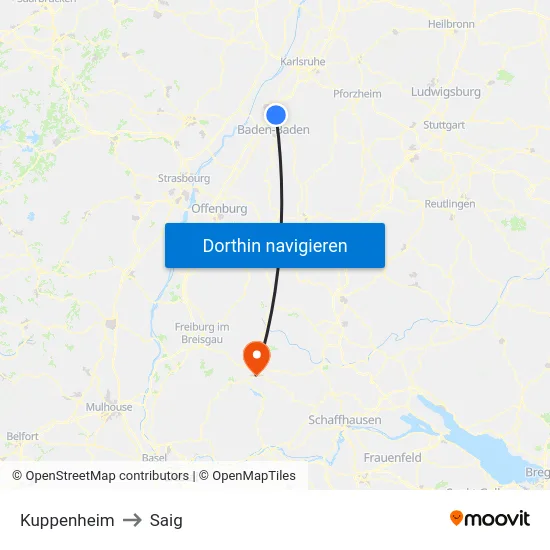 Kuppenheim to Saig map