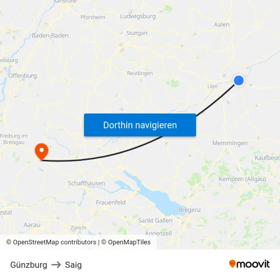Günzburg to Saig map