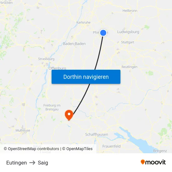 Eutingen to Saig map