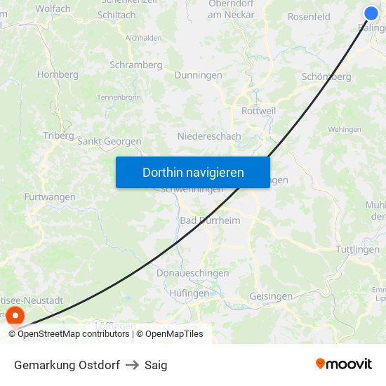 Gemarkung Ostdorf to Saig map