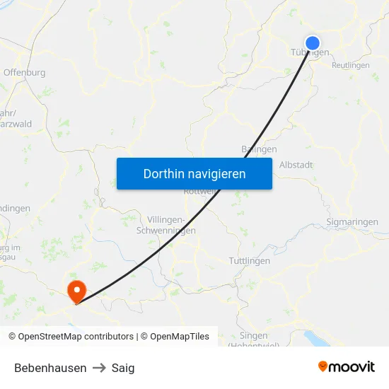 Bebenhausen to Saig map