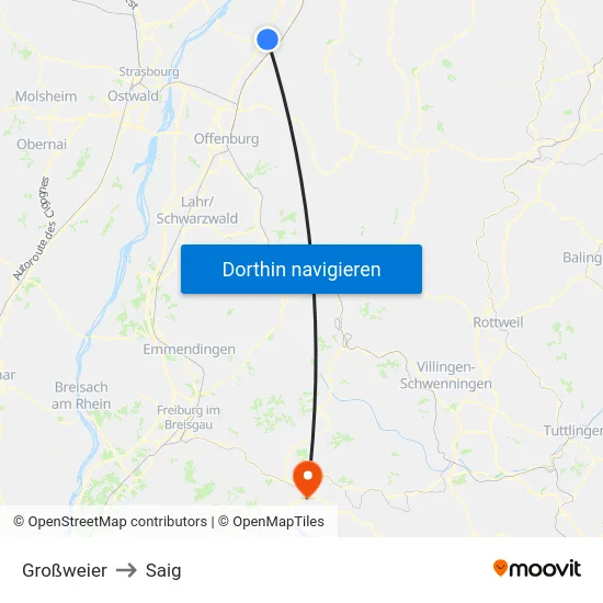 Großweier to Saig map