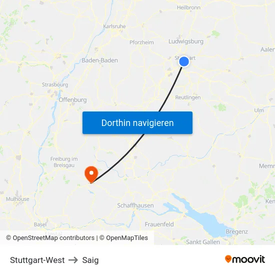 Stuttgart-West to Saig map