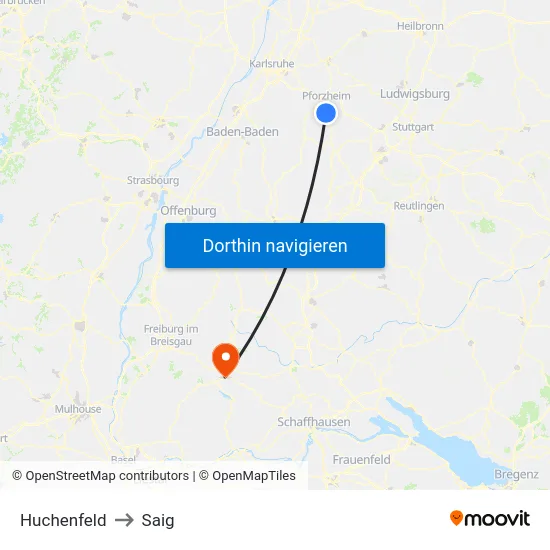 Huchenfeld to Saig map