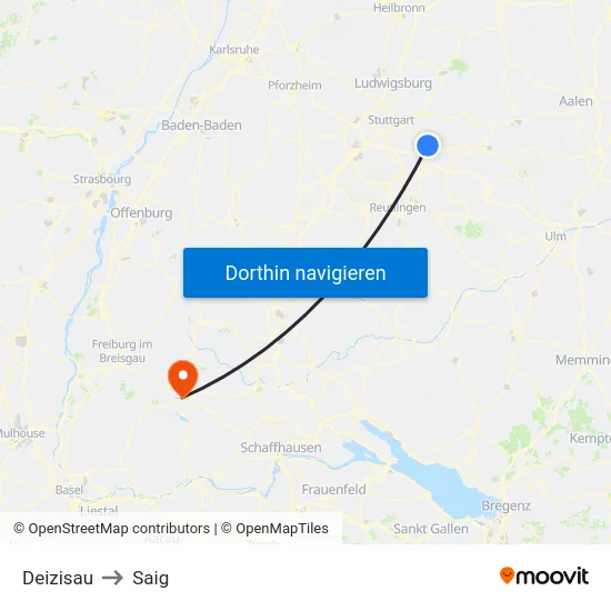 Deizisau to Saig map