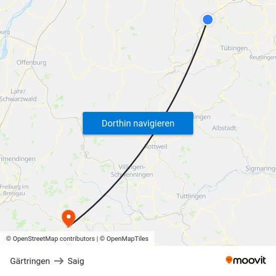 Gärtringen to Saig map
