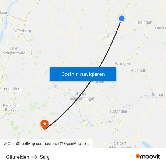 Gäufelden to Saig map